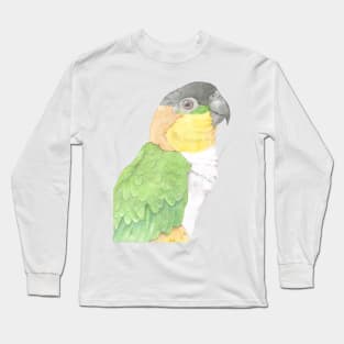 black head caique parrot portrait watercolor painting tropical pet Long Sleeve T-Shirt